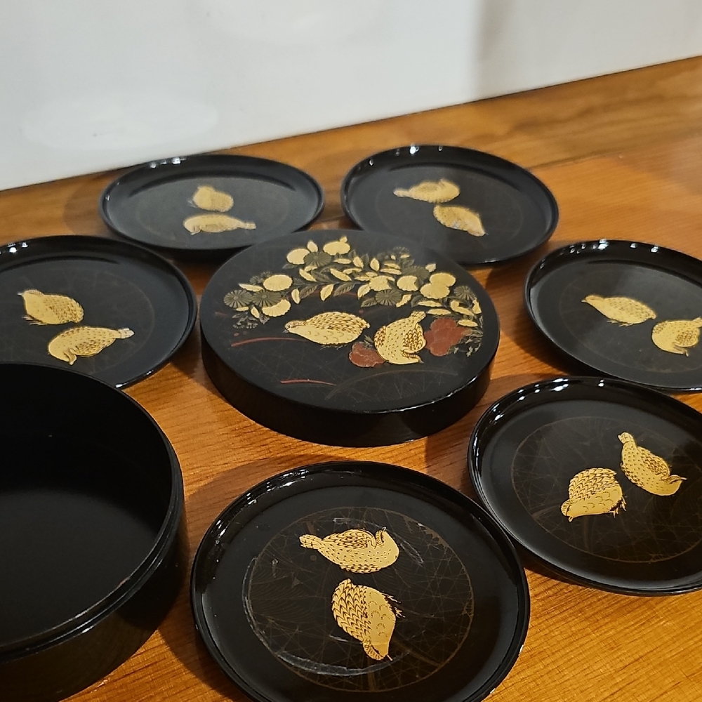 Japanese Enanelware Coaster Set With Quail Design